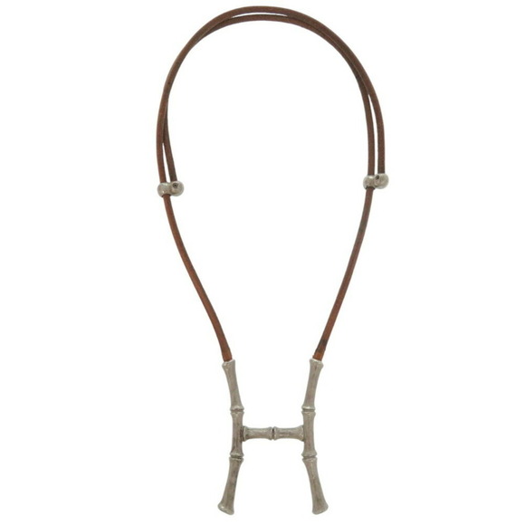 HERMES Brown Leather Bamboo Necklace - Picture 5 of 11